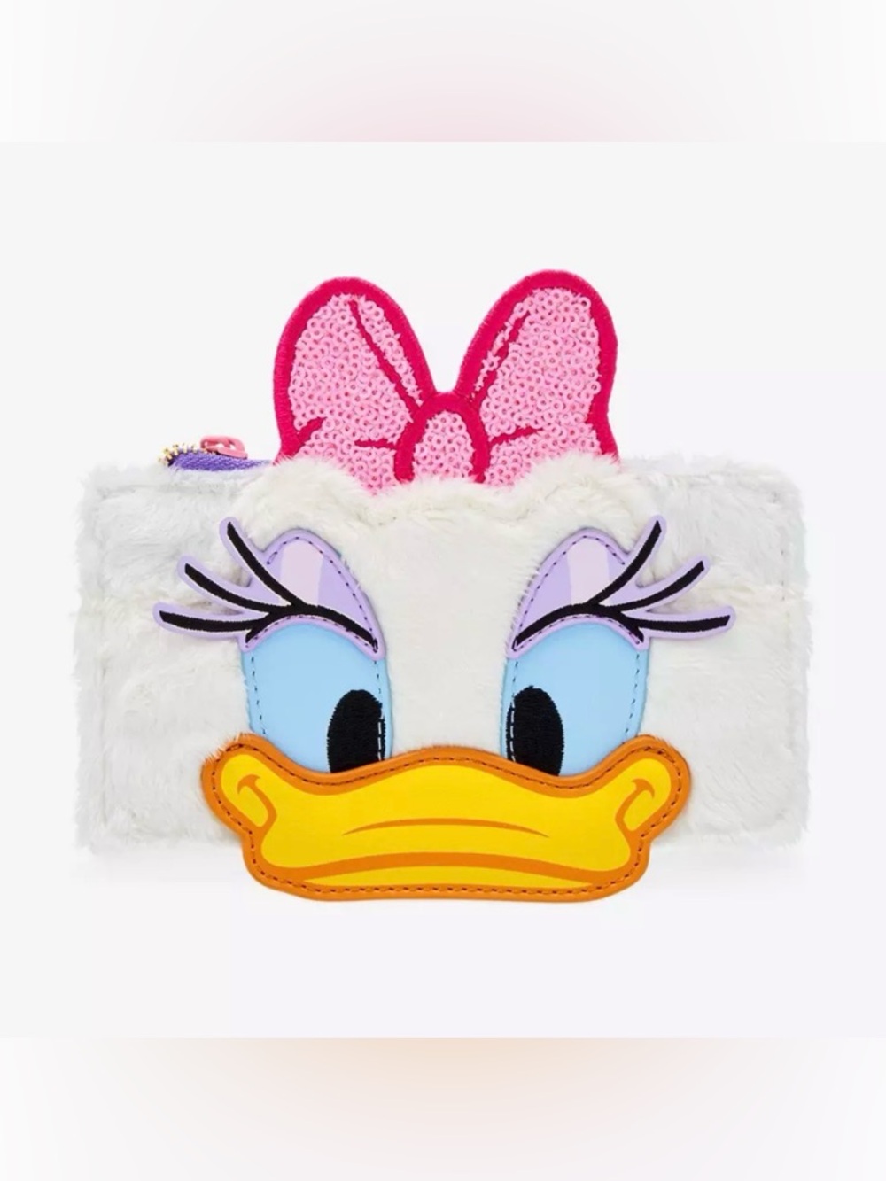 NWT Loungefly Disney Daisy Duck 85th Anniversary Sequin Plush Large Card Holder - Picture 1 of 7